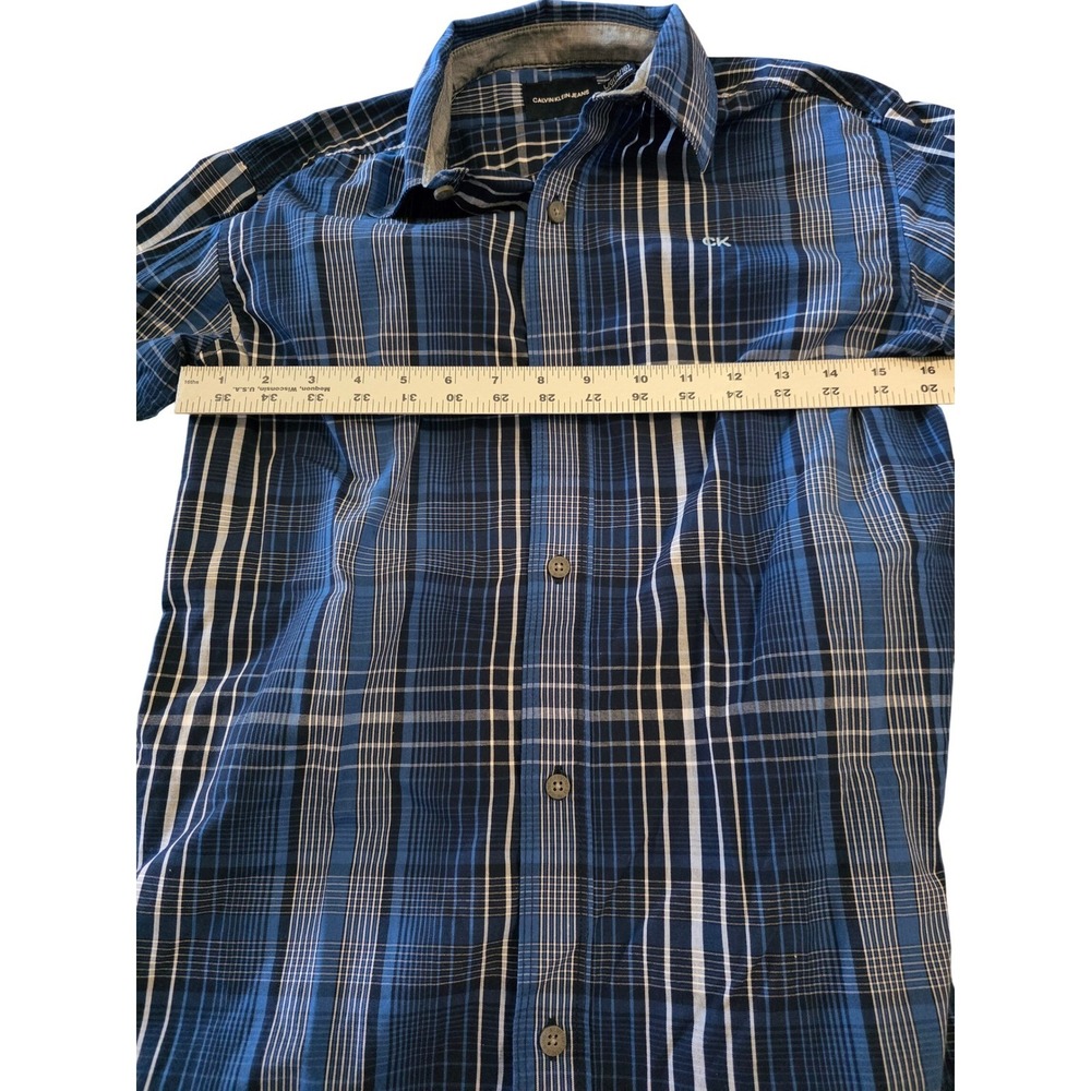 Calvin Klein Jeans Women's Blue Plaid Button Down Shirt Long Sleeve L 14/16 - Picture 5 of 7